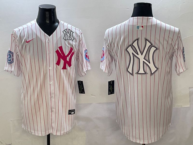 Men New York Yankees Blank White Stripe Jointly Name Nike 2025 MLB Jersey style 23->new york yankees->MLB Jersey